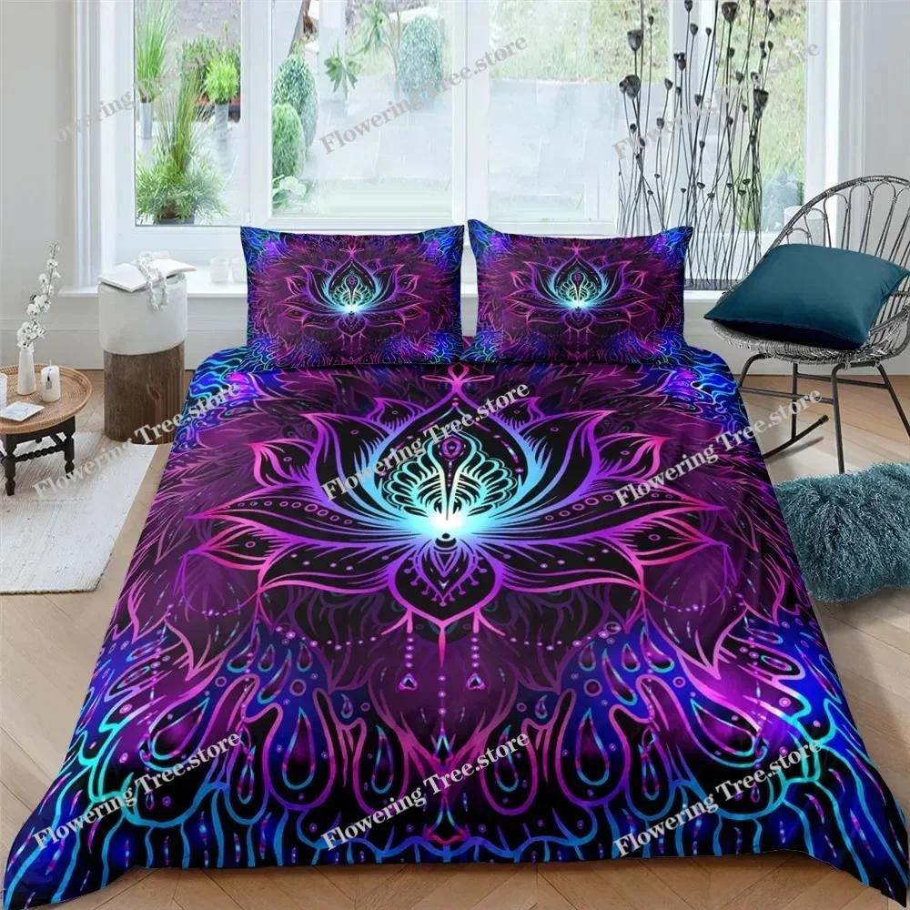 Bohemian Lotus Bedding Set Mandala Duvet Cover Bedroom Comforter Covers Single Twin King Size Quilt Cover Home Textile