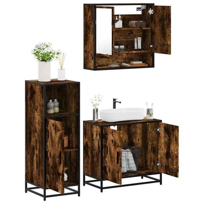 VidaXL Ensemble de meubles de salle de bain 3 pcs Chêne fumé, armoire de salle de bain, placard de salle de bain, meuble de 3300977