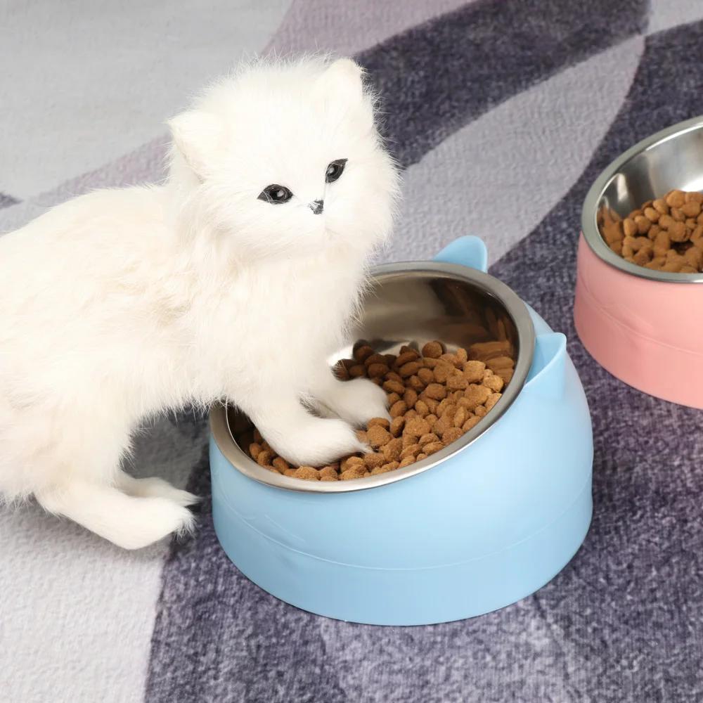 Cute Cat Dog Bowl Protect The Cervical Spine 15 Degree Tilted Pet Stainless Steel Fall-resistant Durable Food Bowl Pet Supplies
