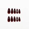 Elegant Wine Red Almond Nails with Bowknot - Removable, Wearable European & American Style