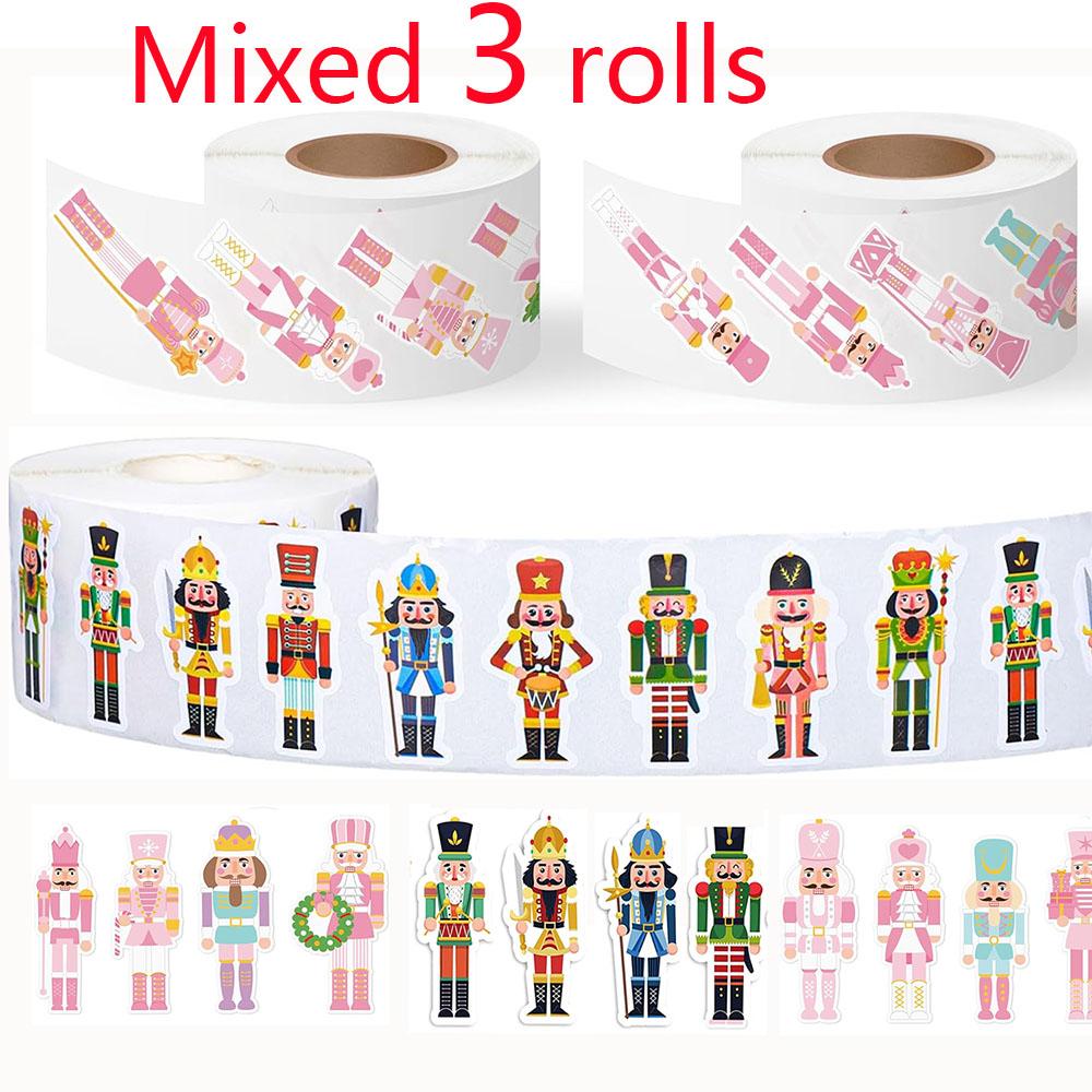 

3cm 1000pcs Christmas Nutcracker Sticker Rolls Small Pink Nutcracher Stickers Gift Stationery for Kids School Party Favor
