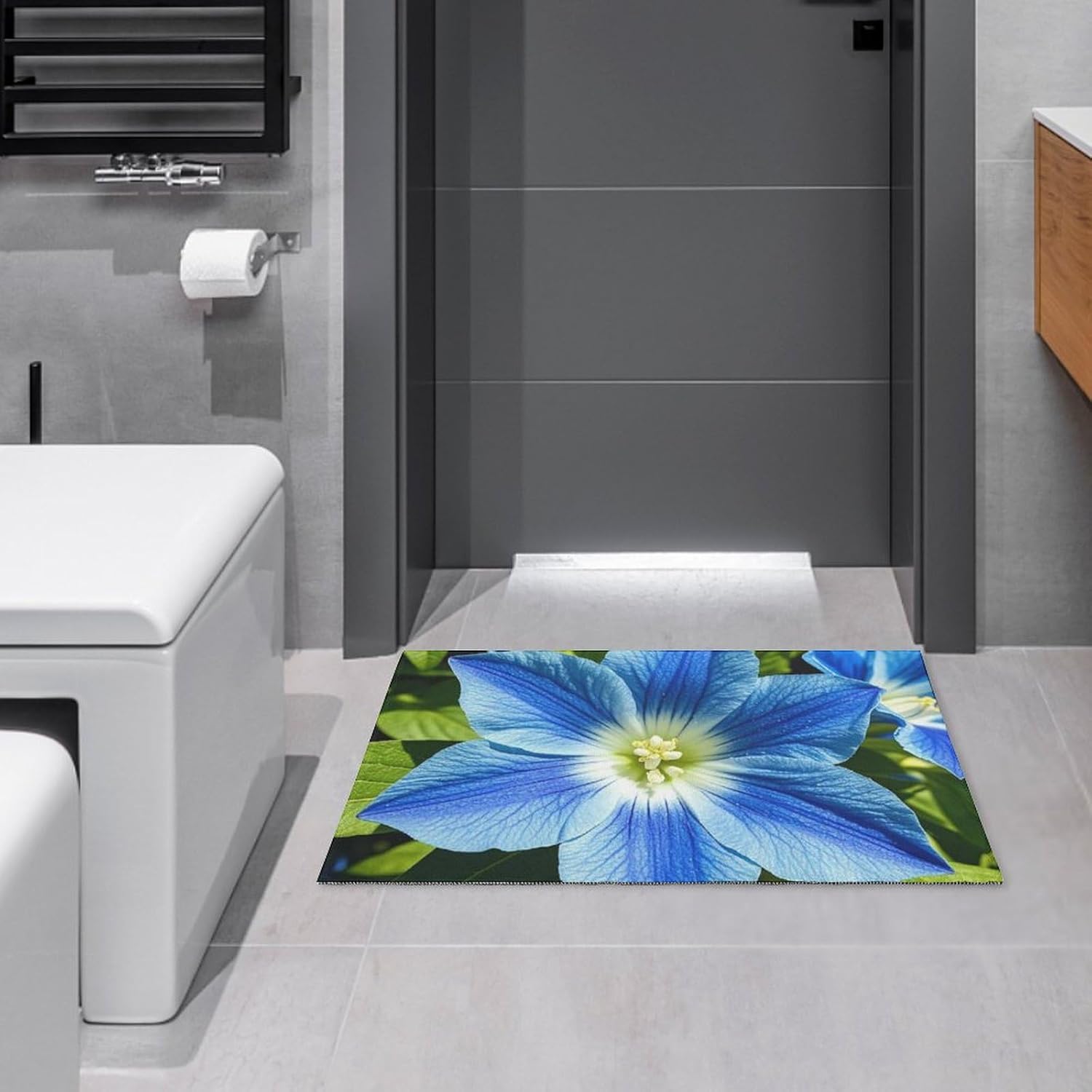 

Crystal velvet carpetBlue Flowers Area Rug for Living Room Non Slip Furry Carpet Indoor Machine Washable Rug Entryway Floor Carp 60x90cm