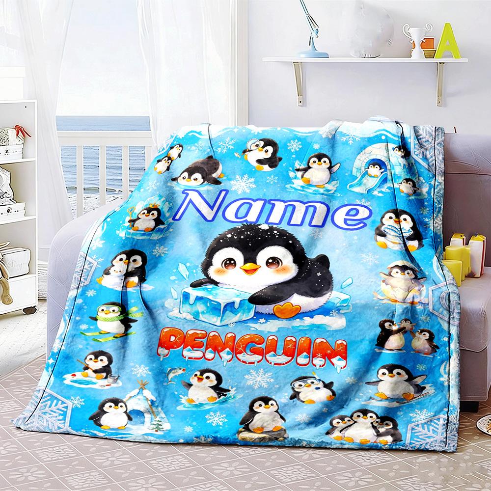 Winter Penguin Theme Customize Your Name Home Blanket S Comfortable Soft Lightweight Allseason Multipurpose Blanket For Picnics Couches Offices Beds