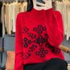 Women's High Neck Snowflake Wool Sweater - Autumn/Winter Color Block Knit Top