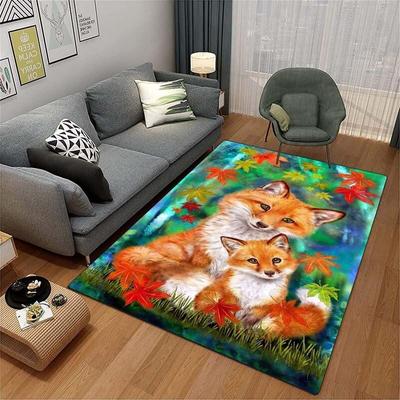 3D Cartoon Fox Carpet Fox Family Carpets for Children Room Playroom Living Room Forest Animals Area Rug Fire Fox Mat Home Decor