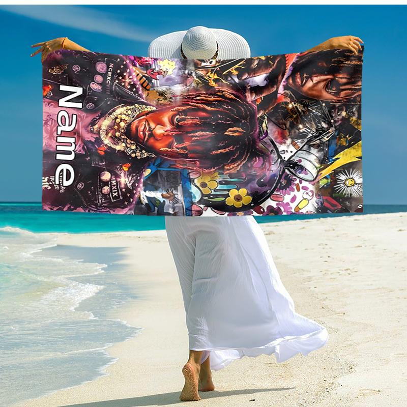 Personalized customized proof beach towel with Juice WRLD pattern - soft, absorbent,quick-drying,perfect swimming,camping&bathing