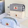 Checkboard Embroidery Pencil Bag Portable Stationery Bag High Capacity Kawaii Pens Women Girls Makeup Bags School Supplies