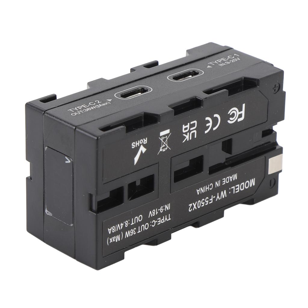 Dual Sided for NP F Dummy Battery Adapter with Digital Display Type C Port for Image Transmission