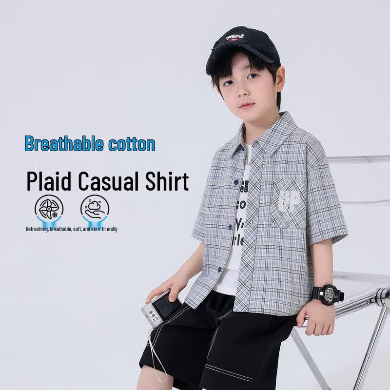 Boys Korean Style Short Sleeve Cotton Shirt 120