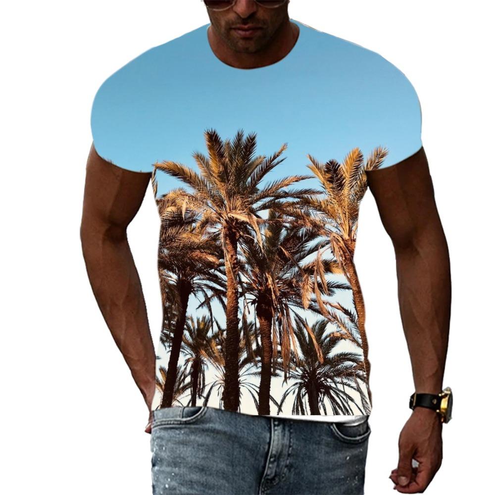 Sommer Herrenmode Persönlichkeit T-Shirt Palme Grafik 3D-Druck Hübsch Lässig Trend Übergröße O-Ausschnitt Kurzarm Top