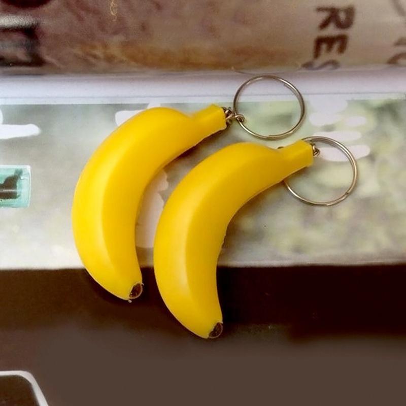 2Pcs Mini Banana Keychain Led Key Chain Flashlight Key Ring Night Light (Random Color)