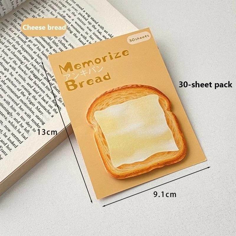 30 Stück einzigartiges Toast-Design selbstklebendes Haftnotizpapier für bequemes Nachrichtenschreiben Studienbedarf mit selbstklebendem Haftnotizblock