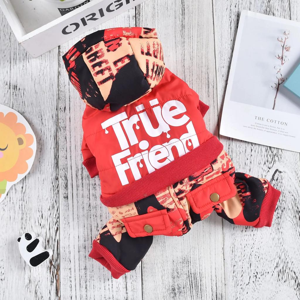 Parkas für vierbeinige Hunde mit Kapuze, warm, bedruckt, für vierbeinige Hunde, winddicht, für den Außenbereich, Overall, Kleidung für kleine Hunde, Welpenkleidung