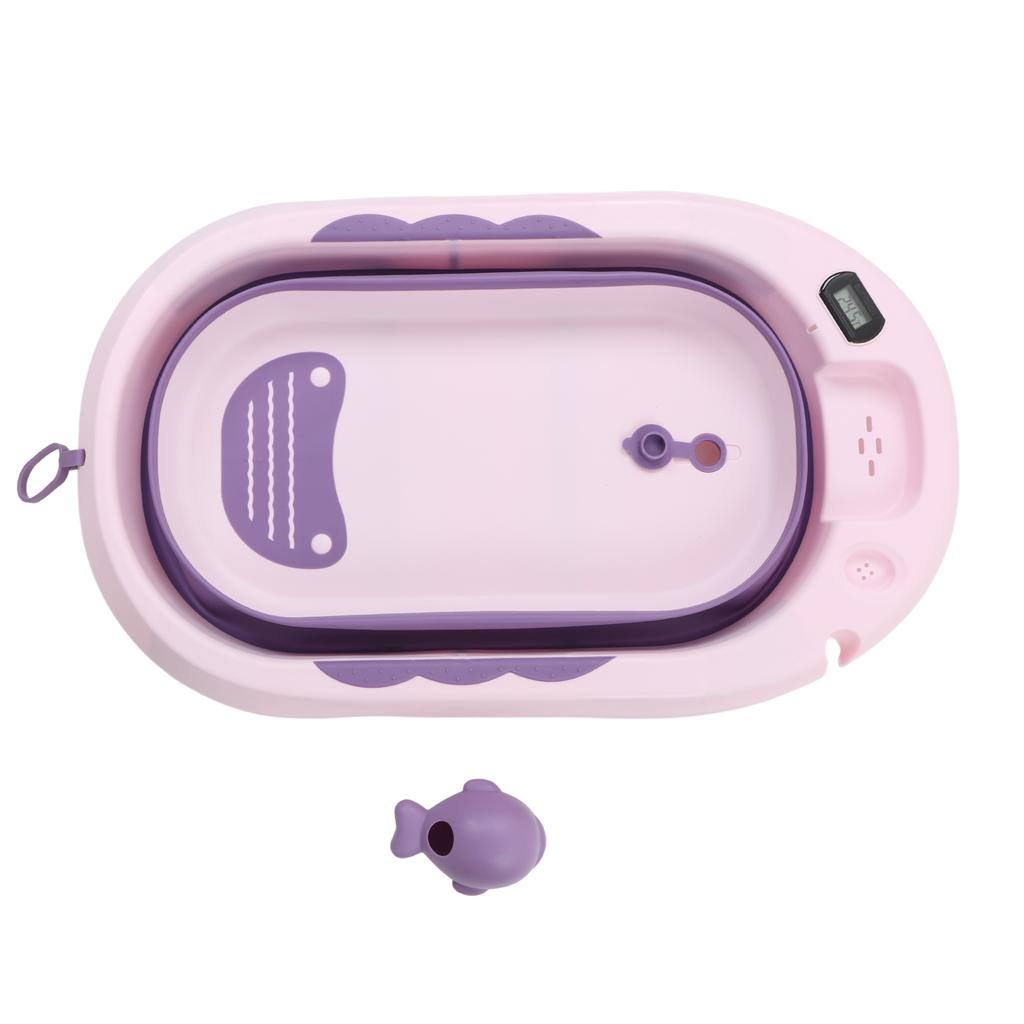 Baby Temperature Sensing Bathtub Foldable Thicked Sitting Lying Bath Bucket with Drain Hole L