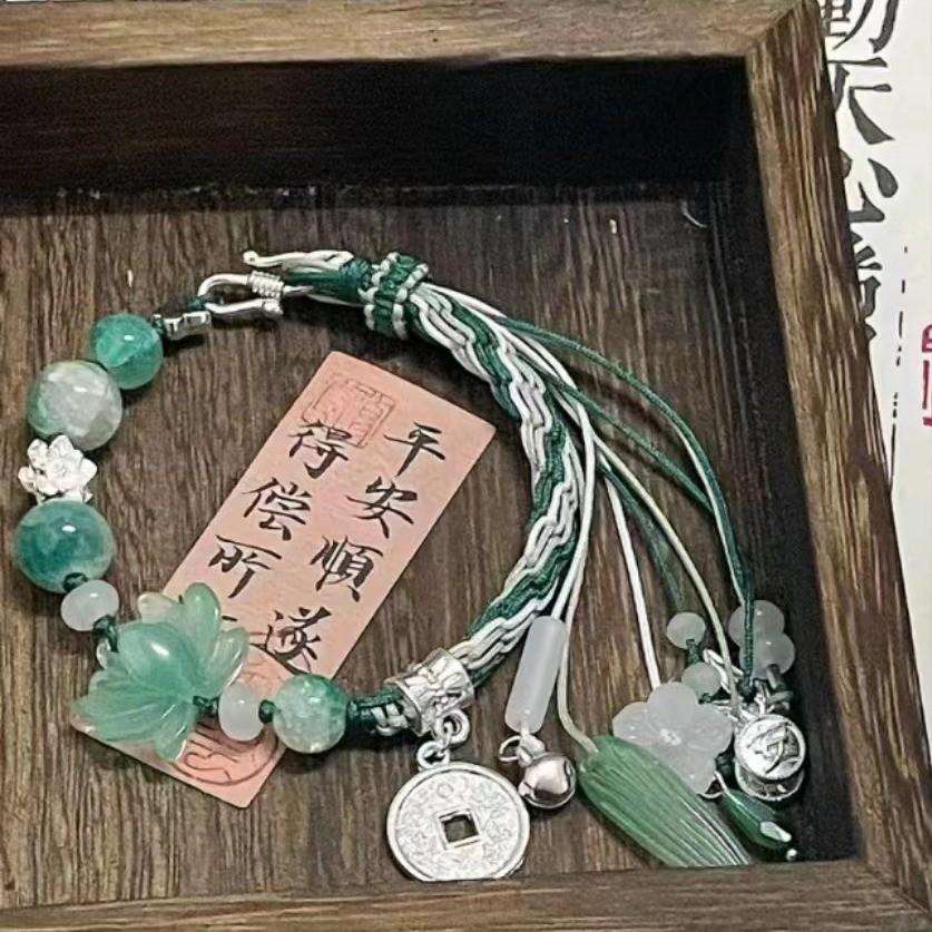 Exquisite New Chinese Style Green Beaded Pendant Bracelet For Women With Unique Design