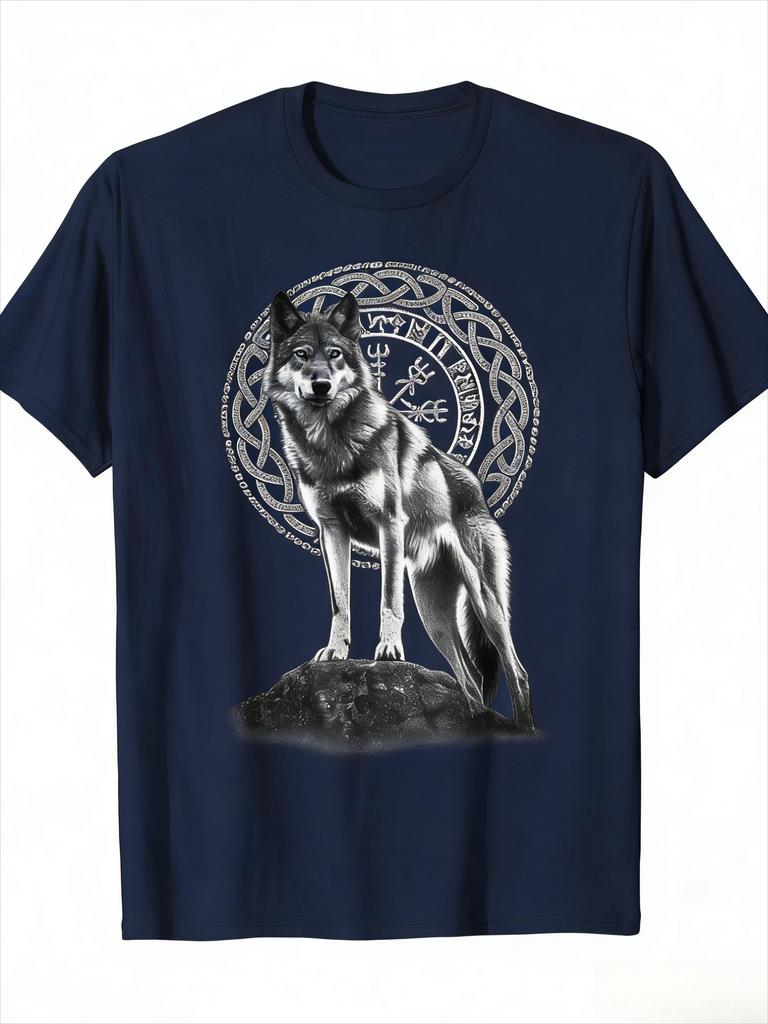 Unisex Pure Cotton Viking Wolf Celtic Knotwork Norse Mythology Tshirt Black Casual Tee For Hiking Outdoor Activities Gym