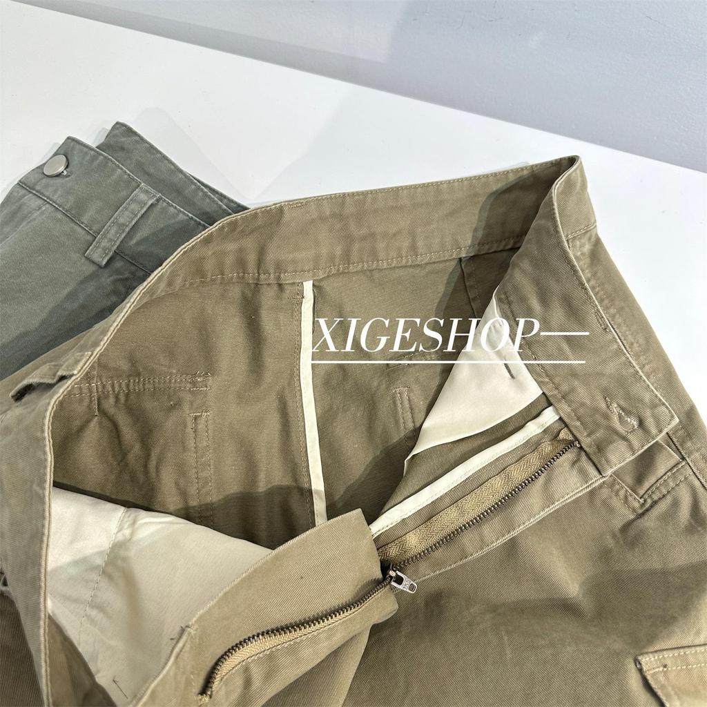 Women's Khaki Cargo Pants: American Street Style, Mid-Low Waist, Loose Fit, Pure Cotton, Stiff, Straight Leg, Autumn Casual Wear