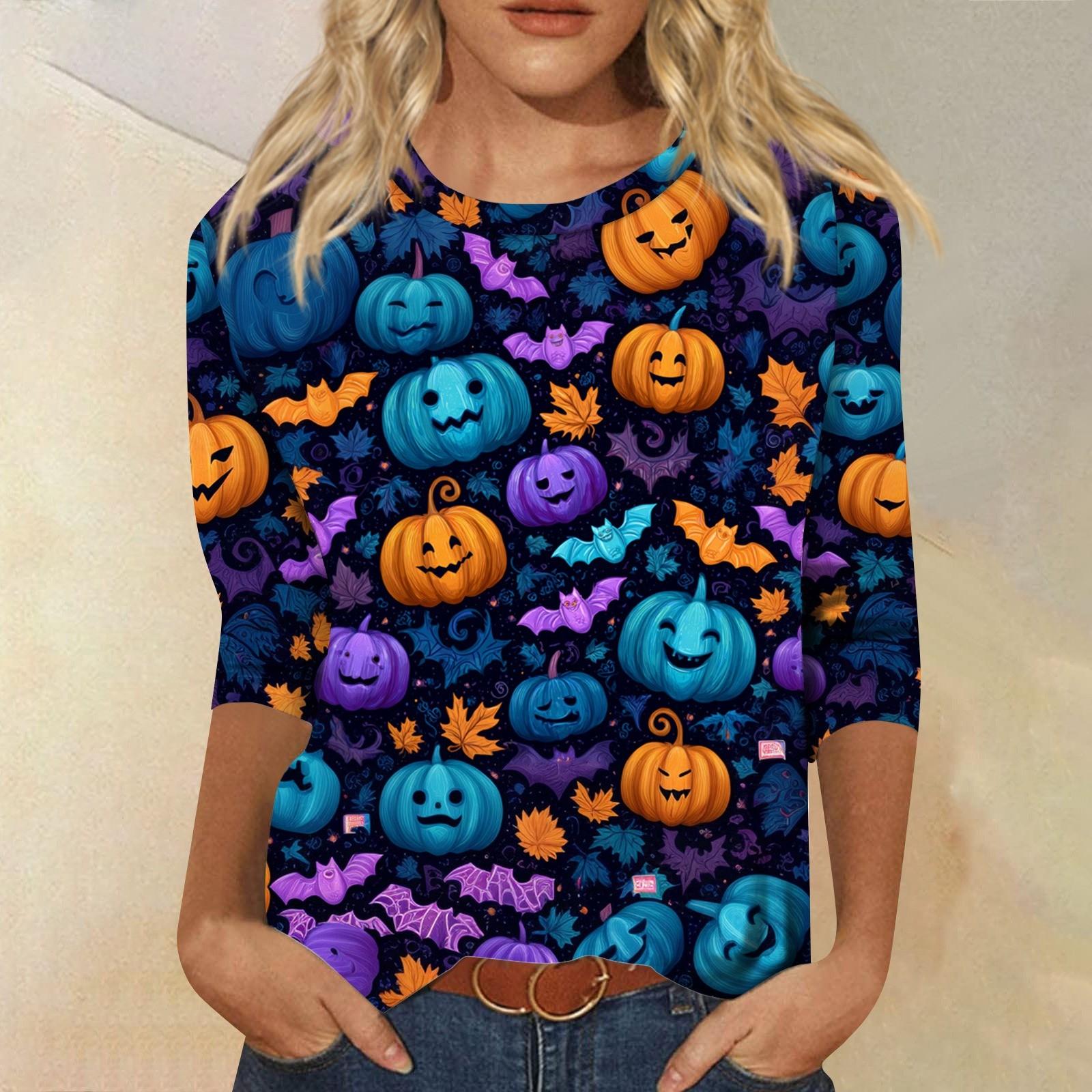 

Women s Tops Three-quarter Sleeve Shirt V-neck Loose Casual Shirt Print T-shirt M