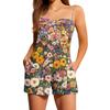 Women's Casual Fashion Floral Print Sleeveless Suspenders With Pockets Jumpsuit Shorts