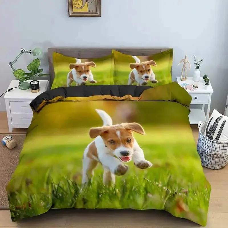 3D Print Cute Jack Russell Dog Bedding Set Double Twin King Duvet Cover Comforter Pillowcase Boys Girls Adults Bedroom