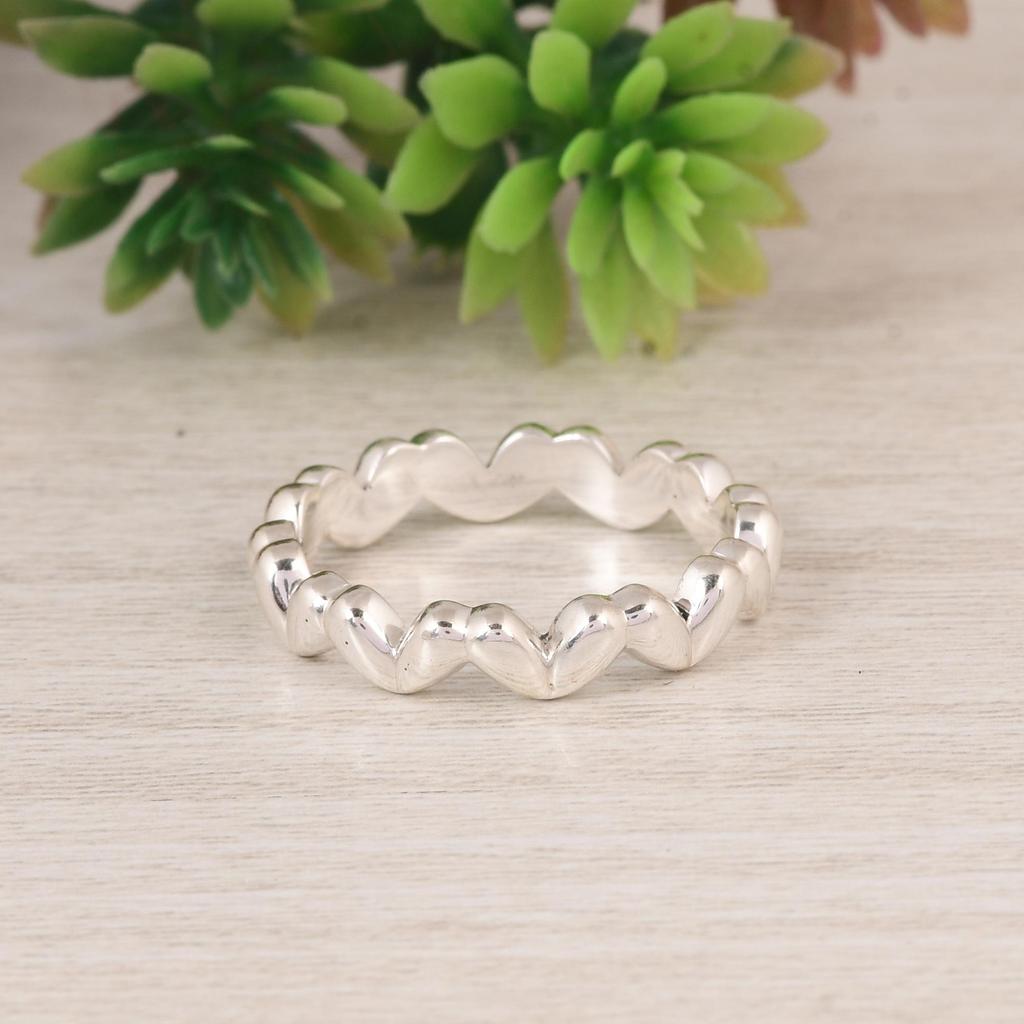 Dainty Heart Band Ring, 925 Silver Love Ring, Minimal Wedding or Promise Band, Everyday Stackable Ring.