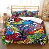 Graffiti Duvet Cover Set Cute Hip Hop Style Polyester Comforter Cover with Pillowcase Queen Full Size for Kid Teen Bedding Set