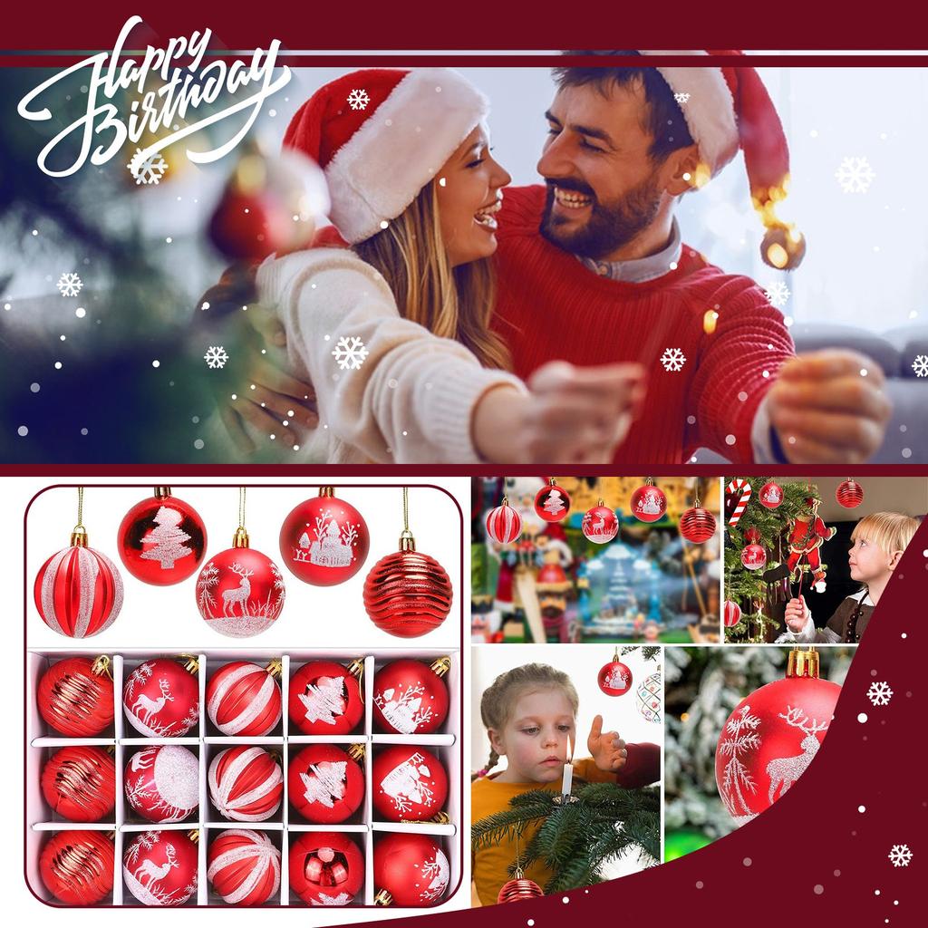 15 Christmas Balls  Christmas Tree Decoration Ornaments For Christmas Tree Holiday Wreath Garland Decoration Ornaments, Red And Gold, 6cm