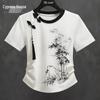 Damen Retro Chinesischer Stil Strasssteinbedrucktes T-Shirt