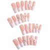 Wearable Long French Sweet Pipe Nails with Diamond Camellia Bow 3D False Manicure Tips