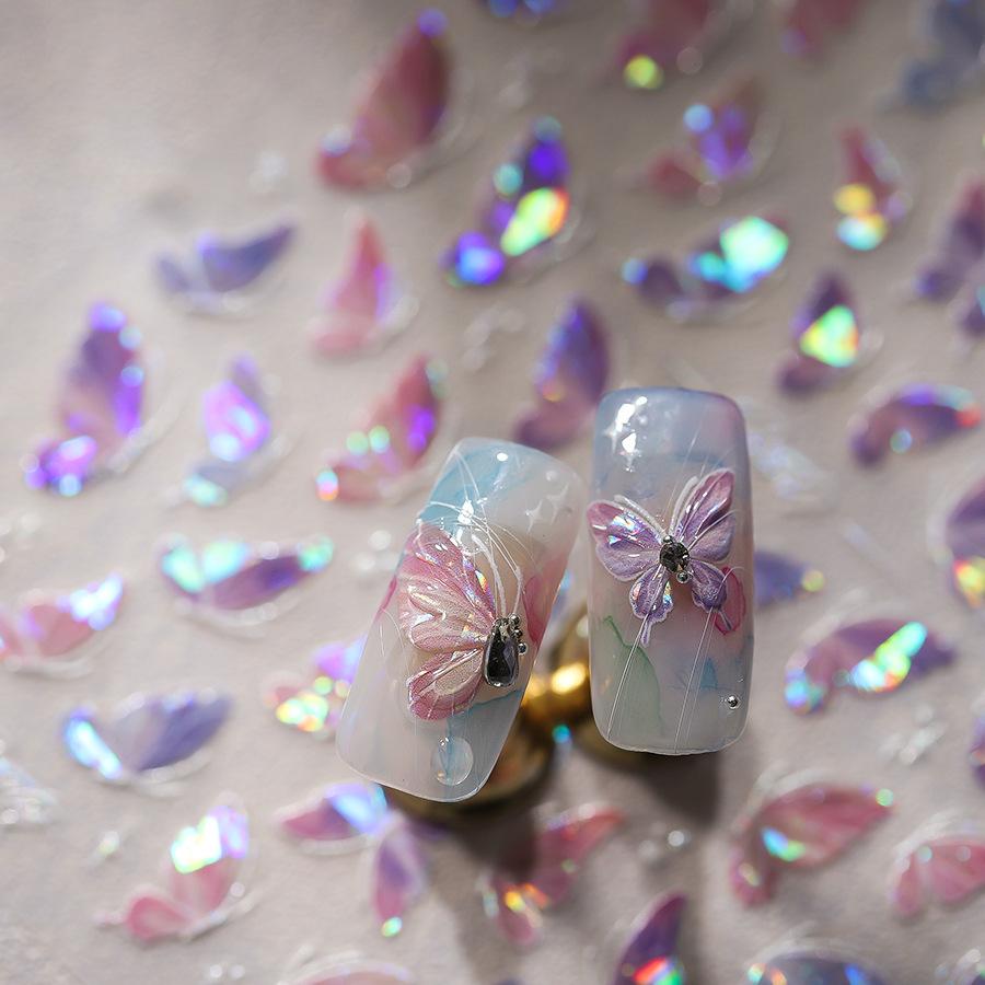 5D illusion polarized butterfly nail sticker pink purple blue fashionable self-adhesive butterfly nail art decoration sticker