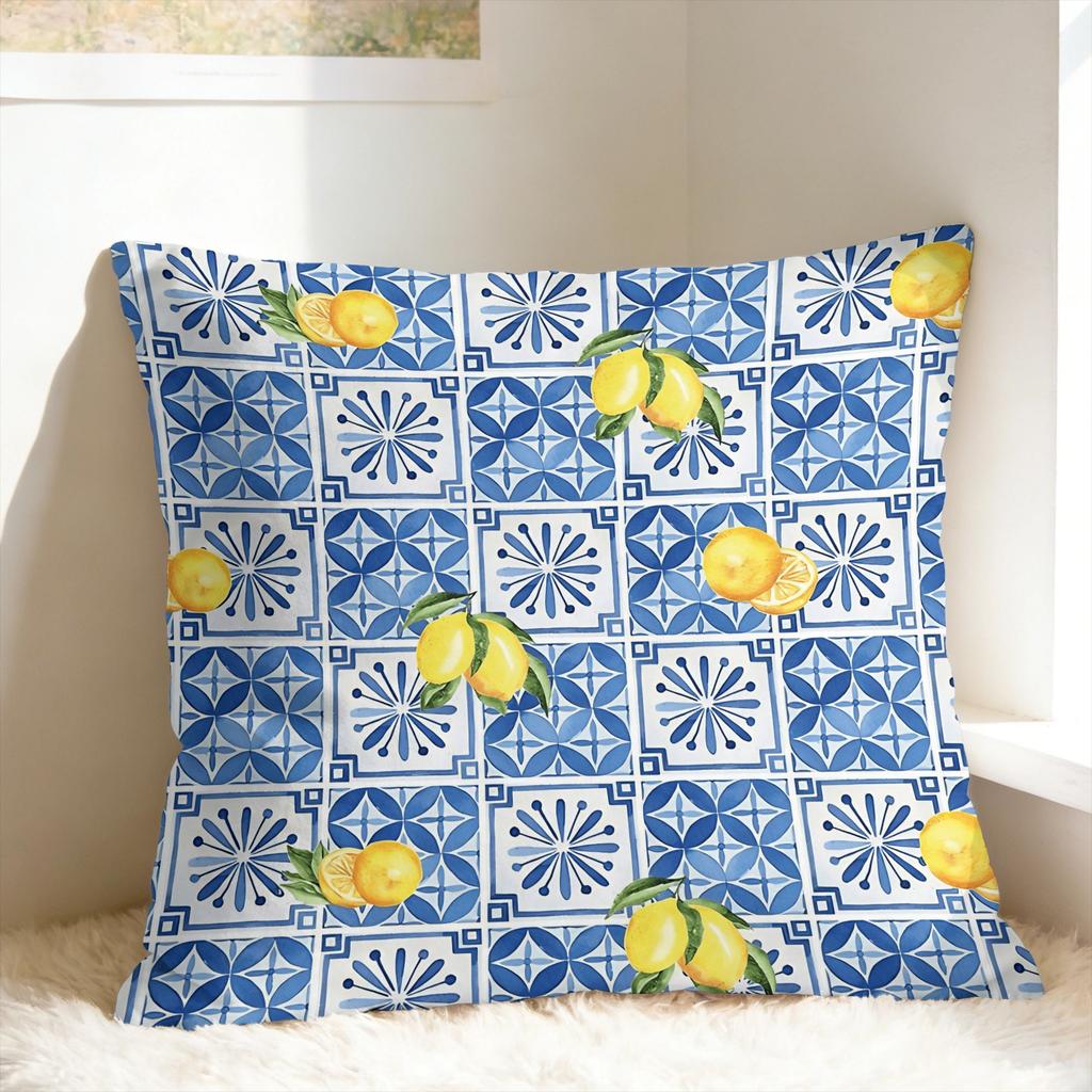 Lemon and Blue Pattern Pillow Case Soft Pillow Cover For Sofa Car Home Decor Novelty Cushion Cover
