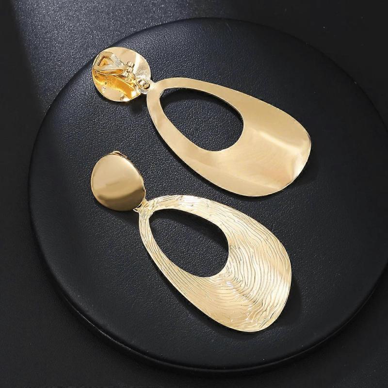 Vintage Metal Geometric Clip-on Earrings - No Piercing Needed, Waterdrop