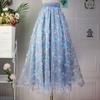 3D Embroidered Sequin A Line Tulle Skirt High Waist Fairy Semi Skirt