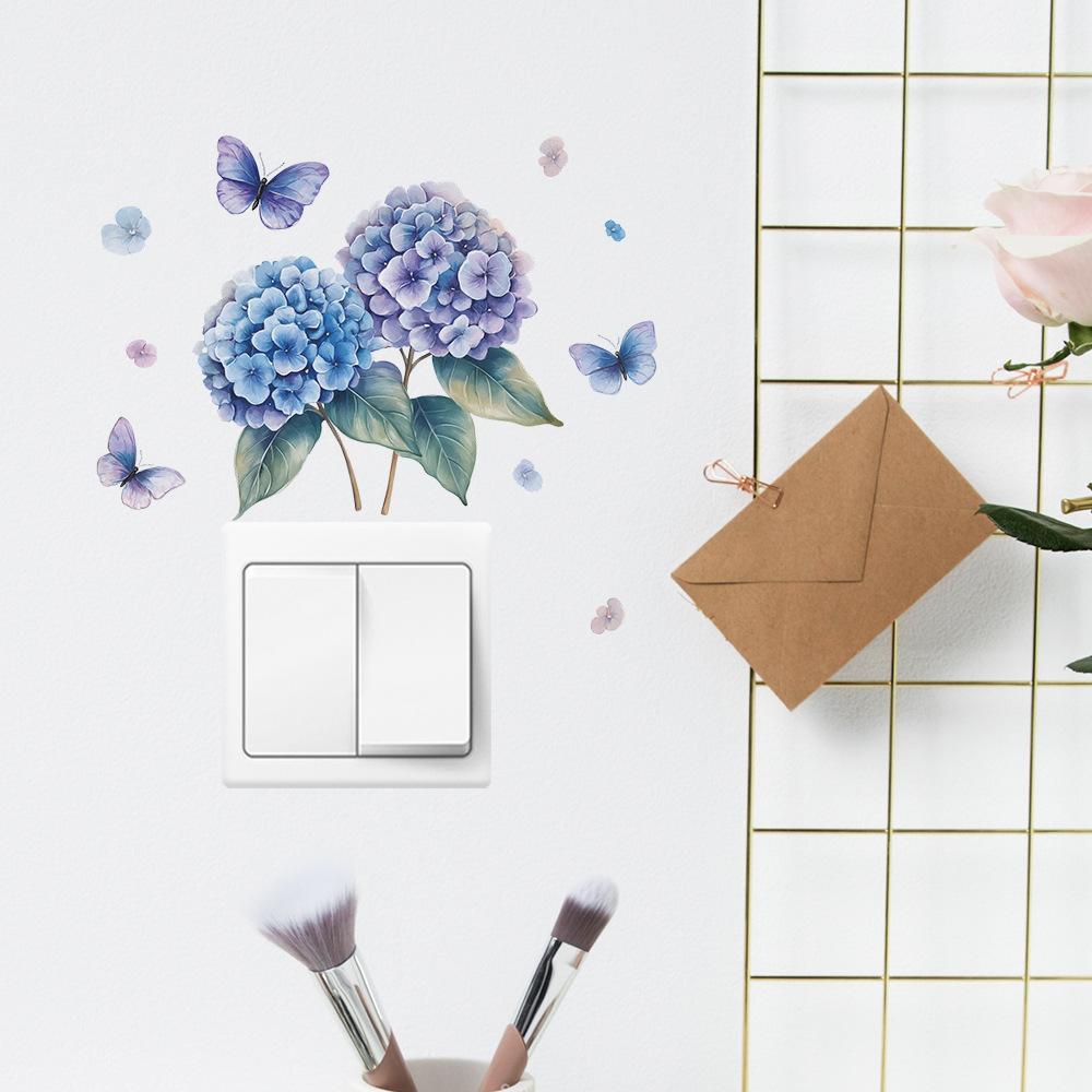 

Фиолетовая гортензия бабочка спальня гостиная переключатель фон украшение настенная наклейка 14*14cm/fun-kg150