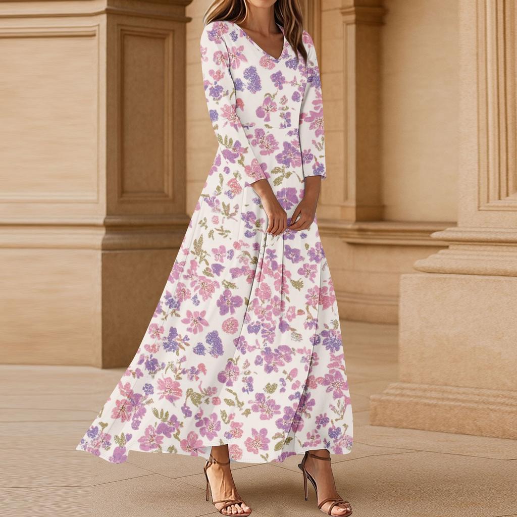 Women's Three-quarter Sleeves Fashionable Floral Print Loose Casual Comfortable Dress