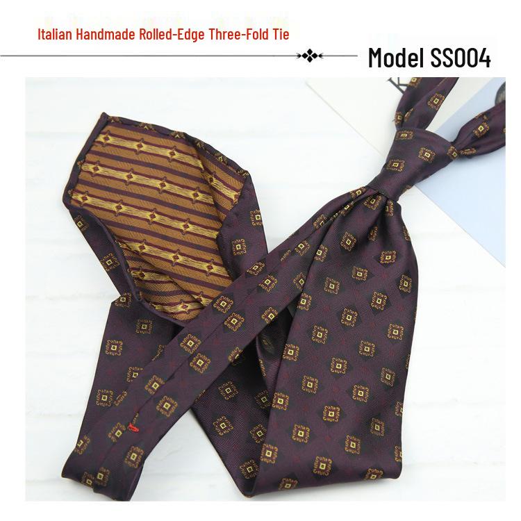 Men's Formal Arrow-Shaped Tie - Italian Handmade Rolled Edge, Three-Fold Pleat, Perfect for Weddings & Suits