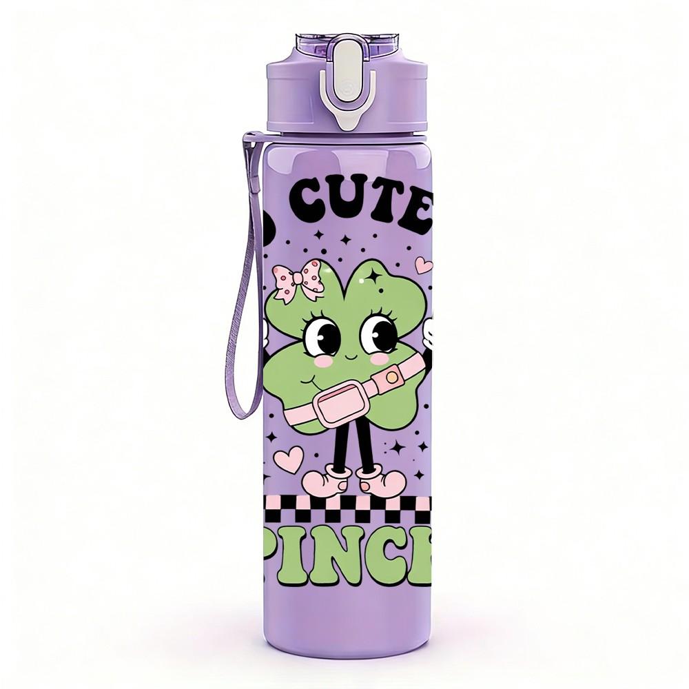 1PC Too Cute To Pinch Green Alien Art 750ml Color Plastic Sports Water Bottle Leakproof Flip Straw Lid Suitable for Sports Office Home Use