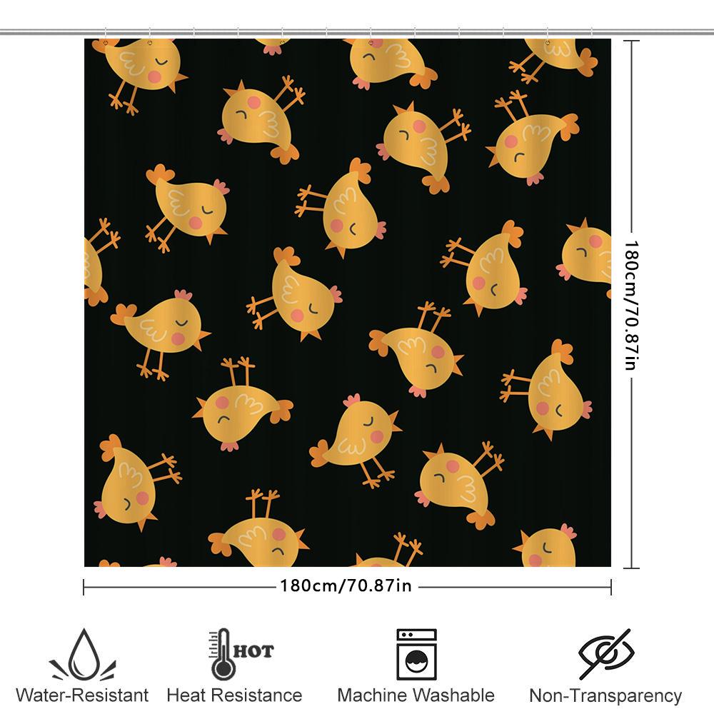 Chicken Print Shower Curtain Waterproof Fabric With Hook Bathroom Decor For Girls And Kids Room Various Colors Available (Yellow