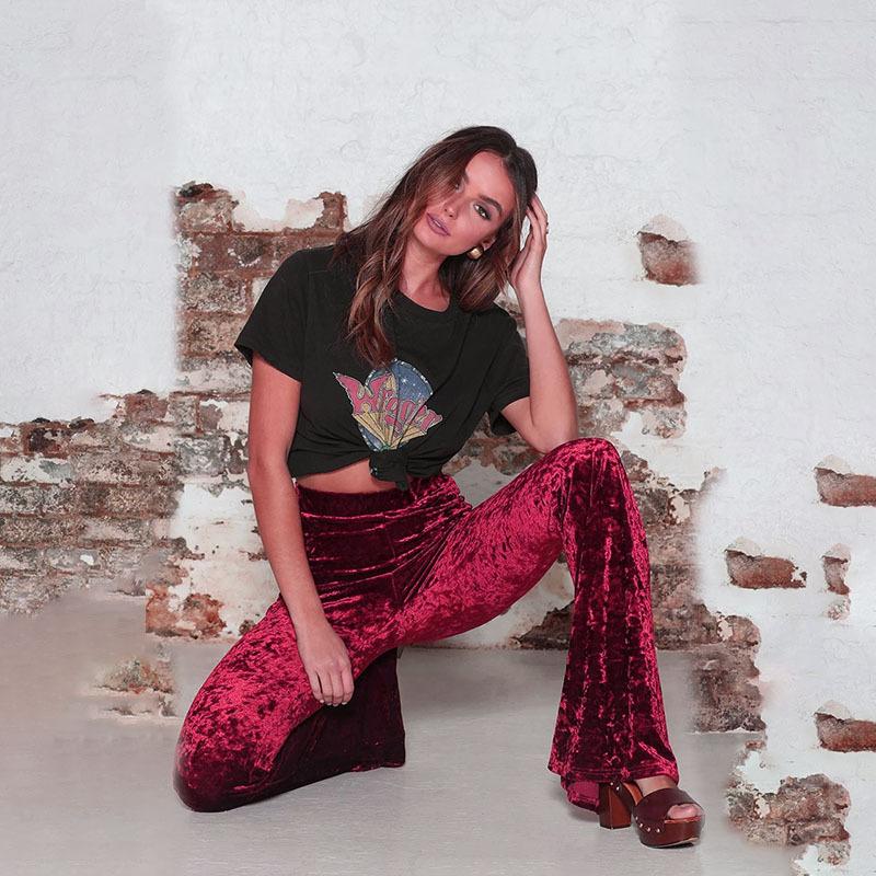 Nuovi Pantaloni a Zampa in Velluto da Donna, Pantaloni a Vita Alta Gamba Larga con Controllo Pancia & Effetto Sollevante, Pantaloni Casual Invernali Snellenti