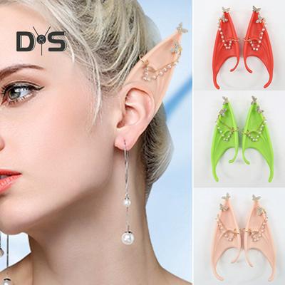 1 Paar Elfenohren aus Latex, Cosplay, spitze Ohren, Elfen-Feen-Pixie-Ohren mit Ohrringen und Perlenketten für Kostümpartys, Make-up-Zubehör