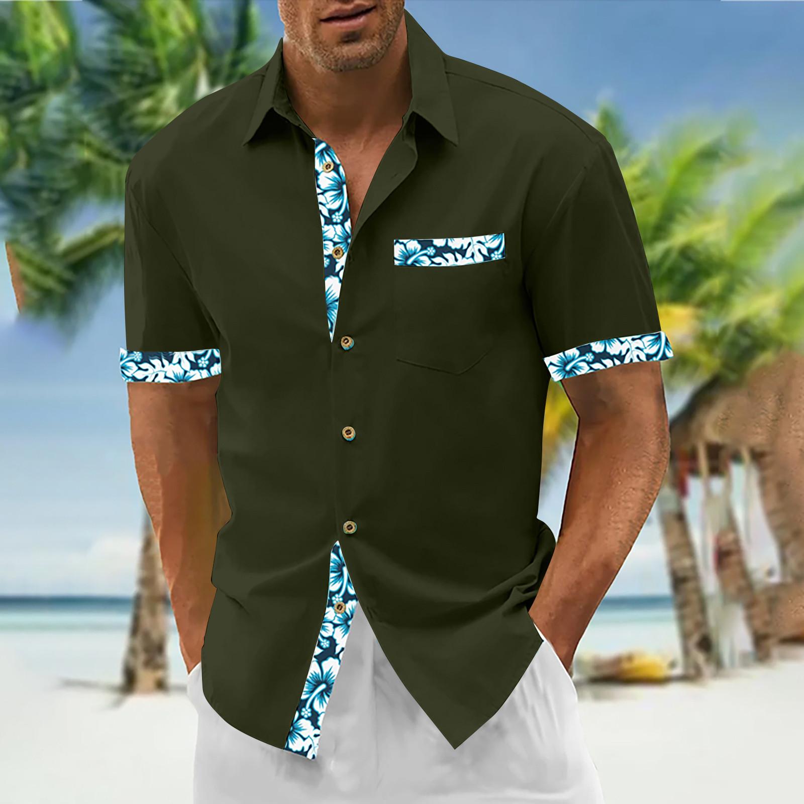 

Гавайская рубашка для мужчин, мужские винтажные рубашки для боулинга на пуговицах, летняя пляжная рубашка с коротким рукавом L армия зеленый