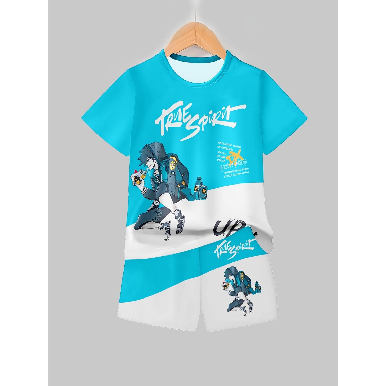 2-piece set of printed short sleeved shorts for boys 5-6Y