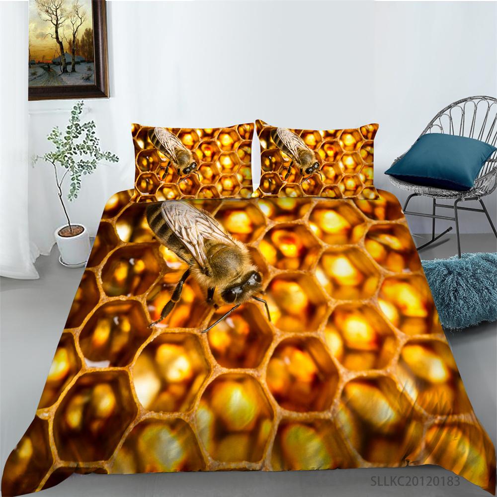 2/3pcs Bedding Set Breathable Comforter Duvet Cover Set 3D Bee Unique Design Microfiber Comfortable Bed Suit