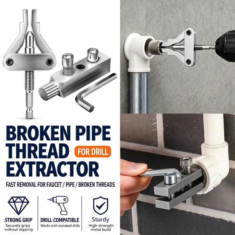Pipe Repair Pull Tool 1/4 Inch Drive End Broken Water Pipe Extractor for 1/2", 3/4", 1" Worn Internal Thread Service Work