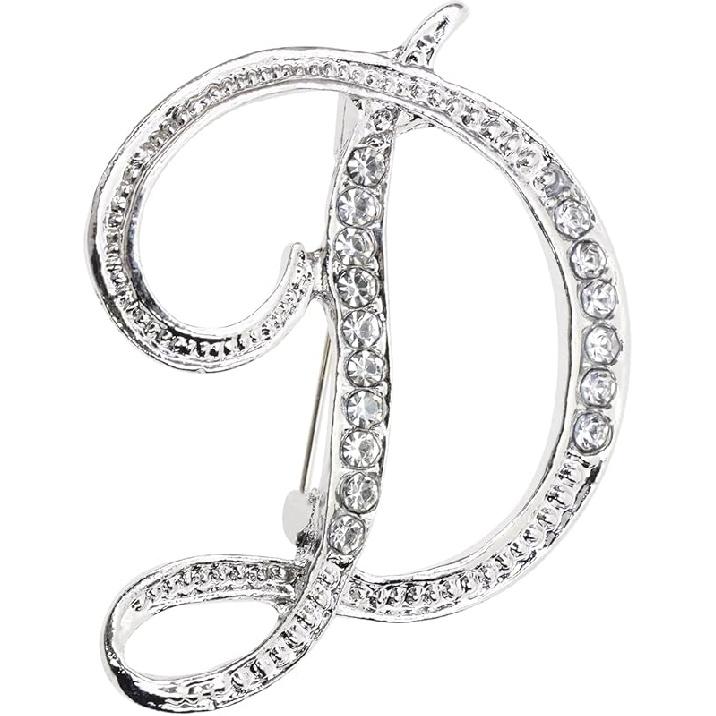 26 Letter Brooch Pins Small Silver Metal Rhinestone Crystal Initial A~Z Alphabet Brooch Lapel Pins for Men Women Girls Boys Birthday Christmas