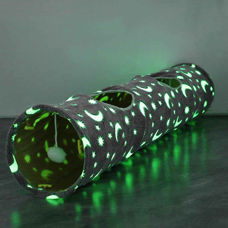 LUCKITTY Cat Tunnel Tube with Plush Ball Toys Collapsible Self-Luminous Photoluminescence, for Small Animals Pets Bunny Rabbits, Kittens, 47.2Inch