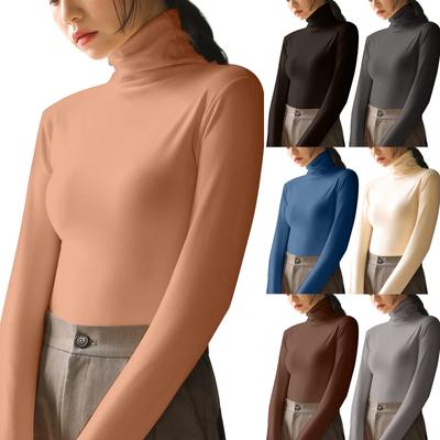 Women's Solid Color Stacked High Collar Undercover With Long Sleeve Tight T-shirt