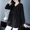 Women's Plus Size Chiffon Collared Long Sleeve T-Shirt for Spring/Autumn 2025 - Fashionable, Slimming, and Belly-Covering Top