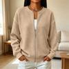 Damen Langarm Strickjacke mit Reißverschluss und Rundhalsausschnitt für Herbst und Winter