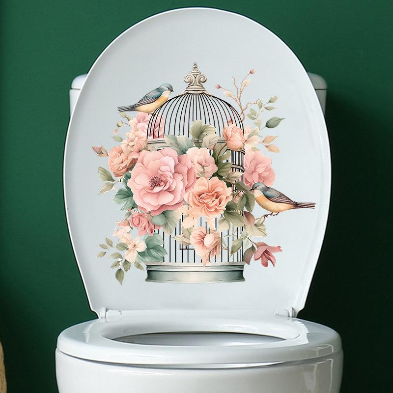 

Креативные наклейки на стену в виде цветочной клетки для птиц, наклейки для туалета с растениями, керамическая плитка, декоративные наклейки 30x30cm